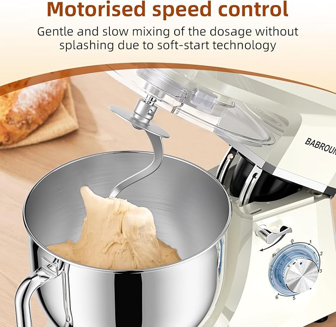 Dough Mixer 8.45 QT Electric Mixer - 660W 6 Speed Large Capacity Kitchen Stand Mixer with Whisk Dough Hook Mixing Beater Household Food Mixer for Baking Cakes Cookie Bread Salad (White)