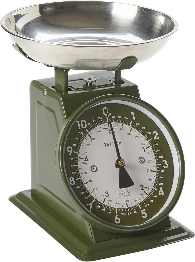 Taylor Mechanical Kitchen Weighing Food Scale with Bowl, Weighs up to 11lbs, Measures in Grams and Ounces, Food Scales for Kitchen, Green