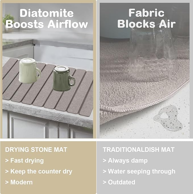 Large Stone Dish Drying Mats for Kitchen Counter, 24"×16" Collapsible Quick Dry Eco-Friendly Absorbent Diatomaceous Earth Mat, Stone Mat for Kitchen Sink, Birthday Gifts for Women Mom Grandma