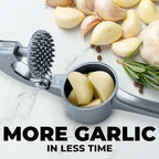 Zulay Kitchen Large Premium Garlic Press Set - Bigger Bowl for Bigger Garlic - Rust Proof & Dishwasher Safe Garlic Mincer Tool - Easy-Squeeze, Easy-Clean Silicone Garlic Peeler & Brush (Slate)