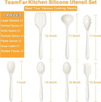 TeamFar Silicone Cooking Utensils Set, 7-Piece Heat Proof Kitchen Utensils Set, Kitchen Tools Spatula Turner Ladle Spoon Pasta Fork for Nonstick Cookware, Non-Toxic & Dishwasher Safe, White