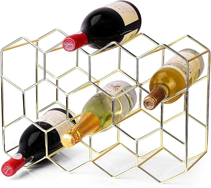 Countertop Wine Rack-14 Bottles Gold Wine Rack-No Assembly Required-3 Tier Tabletop Wine Bottle Holder for Cabinet