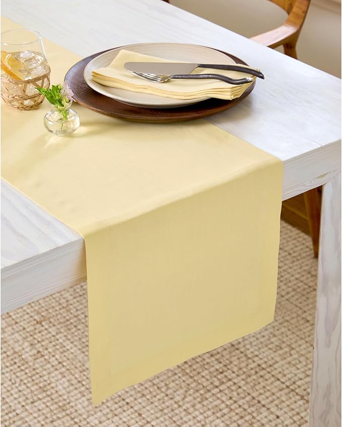 Solino Home Linen Table Runner 48 Inches - 100% Pure Linen Golden Straw Table Runner 14 x 48 Inch Ideal for Dresser and Coffee Tables - Summer, Fall, Autumn - Fete