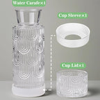 Bedside Water Carafe and Glass Set, 21.6oz Water Carafe with 6oz Glass Cup with Lid, Clear