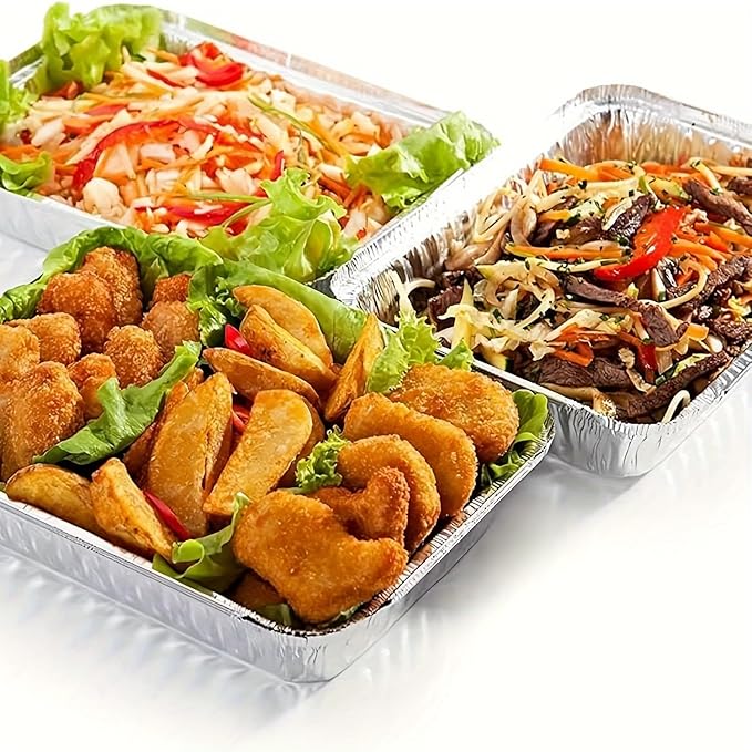 50 Pcs Disposable Aluminum Foil Grill Topper Pans, 12 x 8 in BBQ Grill Topper Pan, Non Viscous Aluminum Foil BBQ Grilling Tray Nonstick Baking Sheets for Outdoor Cooking and Camping