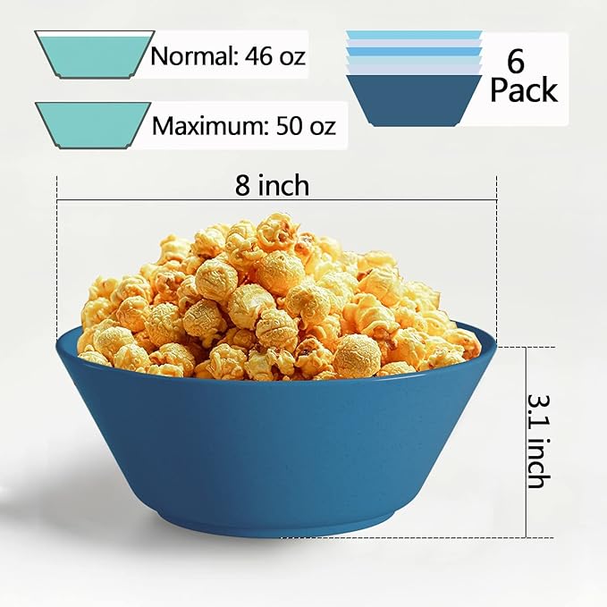 50 Oz Large Cereal Bowls, Unbreakable Wheat Fiber Salad Bowl Sturdy and Stackable Salad Serving Bowls Set, BPA-Free Microwave/Dishwasher Safe, Lightweight for Oatmeal, Snacks, Oatmeal, Snacks