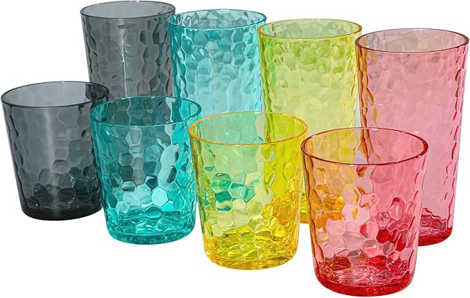 BPA-Free Plastic Tumblers 8 Pack (4x16oz+4×22oz) | Reusable Dishwasher Safe | Stackable Shatterproof Cups | Plastic Drinkware & Drinking Tumblers for Restaurant, Home, Party