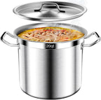 Large Stock Pot-20QT Stainless Steel Stockpot with Lid, Heavy Duty Tri-Ply Bottom Commercial Grade Stock Pot & Stockpots for Boiling Cooking Soup Stew Canning Cooking Pots,Big Stockpot, Deep Cookware