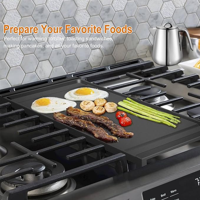 UPGRADED WB31X24738 Griddle Replacement for GE Appliance Gas Range Center Griddle,9 ×19.5 inch Griddle Compatible with GE Stove Parts, Cast Iron with Food Grade Nonstick Griddle Cooktop Plate Flat