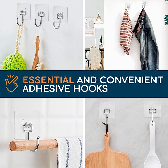 GLUIT Adhesive Large Wall Hooks for Hanging Heavy Duty 22 lbs Hook for Walls No Damage (40 Large Hooks)