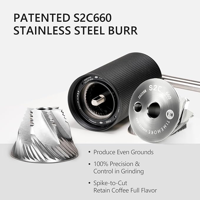 TIMEMORE Chestnut C3 ESP Pro Manual Coffee Grinder, Stainless Steel S2C Conical Burr Hand Coffee Grinder with Foldable Handle, Adjustable Grind Setting for Espresso and Pour Over - Black