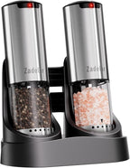 Electric Rechargeable Salt and Pepper Grinder Set,Automatic Pepper Mill Grinder with USB C Charging Dock,Upgraded 95ml Large Capacity,Adjustable Coarseness,LED Light,Stainless Steel