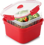 3 Piece Microwave Steamer Basket with Removable Strainer - 2 Liter Microwave Staemer for Vegetables, Broccoli & Fish - BPA Free Veggie Steamer with Airtight Locking Lid