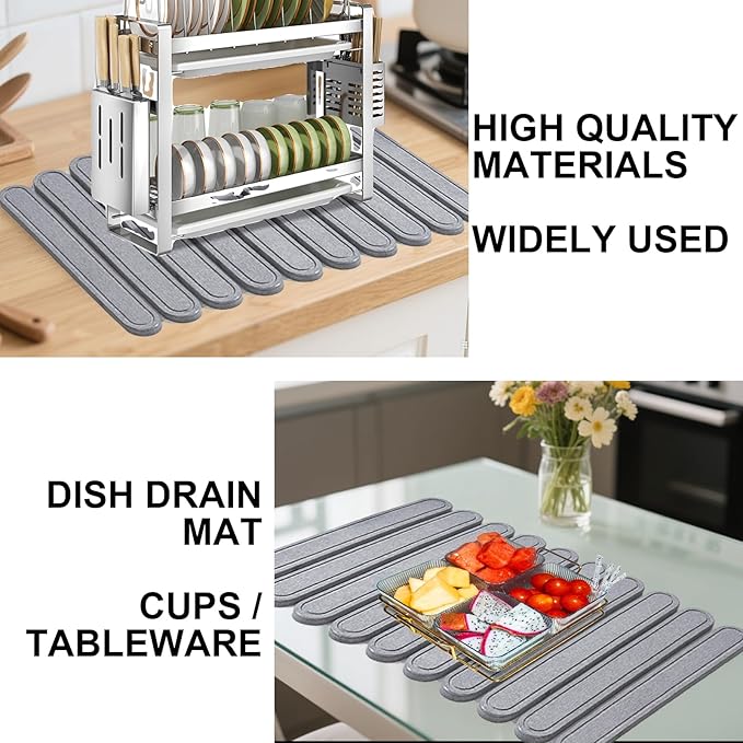 Large Stone Dish Drying Mat for Kitchen Counter, 24"×16"- Quick Drying Diatomaceous Earth Mats for Multi - Purpose, Eco-Friendly ,Super Absorbent, Foldable ,Non-Slip