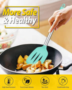 Pack of 4 Silicone Cooking Utensils Set, Non Stick Large Solid Spatulas, Heat Resistant Blue Slotted Spoons, Ideal BPA Free Kitchen Turners for Frying, Mixing,Serving,Draining,Turning,Stirring