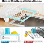 GSlife Extendable Dish Drying Rack - Large 2-in-1 Dish Racks for Kitchen Counter and Over Sink, Anti-Rust Dish Drainer with Drainboard, 2 Pan Slots and Utensil Holder, White