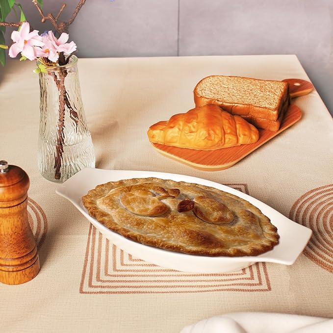 5 x 8 Inch Ceramic Oval Au Gratin Baking Dishes 12 OZ, Set of 4 Banana Split Bowls, for 1 or 2 Person Servings, Bakeware with Handle(10.3 IN) for Kitchen and Home, Oven & Microwave Safe