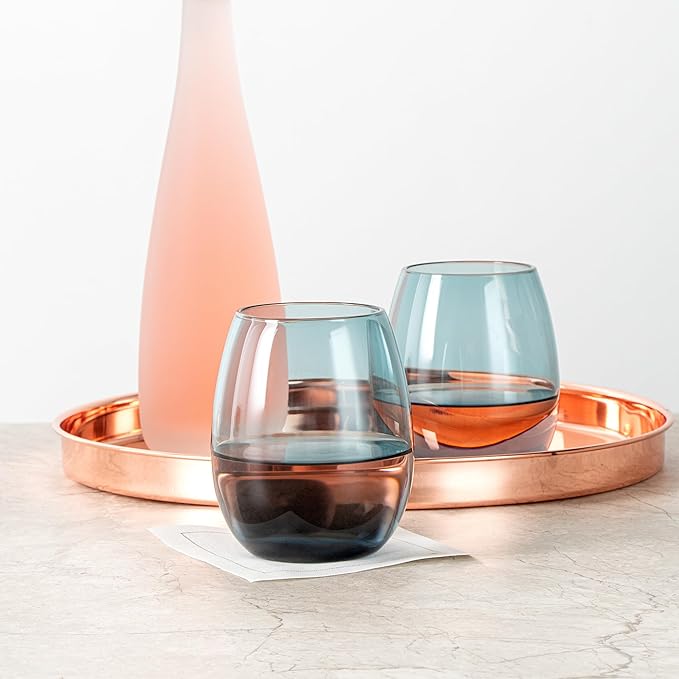 Restaurantware-Vetri 15 Ounce Wine Glasses, 24 Dishwashable Stemless Wine Glasses - No Lead, Durable, Blue Glass Cups, For Home, Bar, Or Restaurant, Serve Merlot, Chardonnay, Or Bordeaux