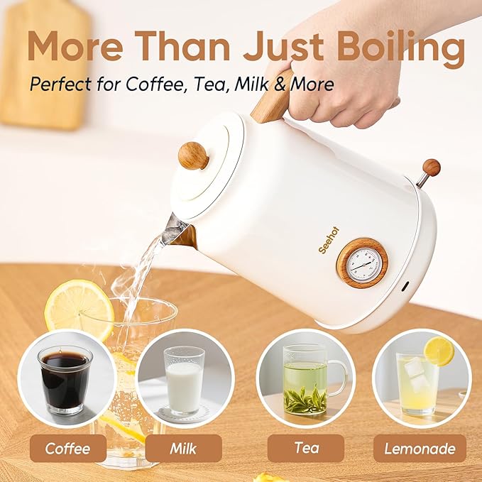 Seehot® 1.7L (57.oz) Electric Kettle with Thermometer, 1200W Large Electric Tea kettle with 304 Stainless Steel,Auto shut off,Hot water kettle Electric for Coffee&Tea-White