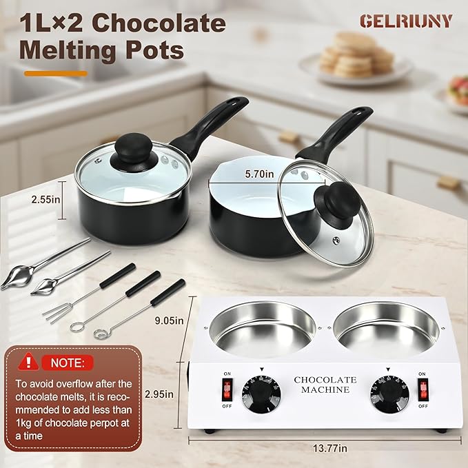 2026 Upgrade Chocolate Melting Machine,2x1L Chocolate Melting Pot with Candy Dipping Tools,Electric Chocolate Tempering Machine for Chocolate,Candy,Butter Making Warming Coffee Milk Wine(80W, 110V)
