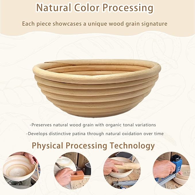 Natural Unbleached Banneton, Sourdough Bread Proofing Basket Kit, 6x 6 Inch Round Mini Basket with BreadMaking Baking Supplies Tools, Banneton Basket Gift Set - Primary Color