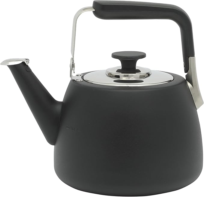 Sur La Table Kitchen Essentials Large 2 QT Heavy Gauge Stainless Steel Whistling Tea Kettle - Matte Black
