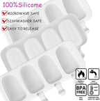 3pcs Large Silicone Popsicle Molds Set,BZIDII 4 Cavities Cake Pop Molds,Oval Ice Cream Bar Mold Ice Pop Cakesicle Molds Silicone with 100 Wooden Sticks & 100 Bags &100 Twist Ties(White)
