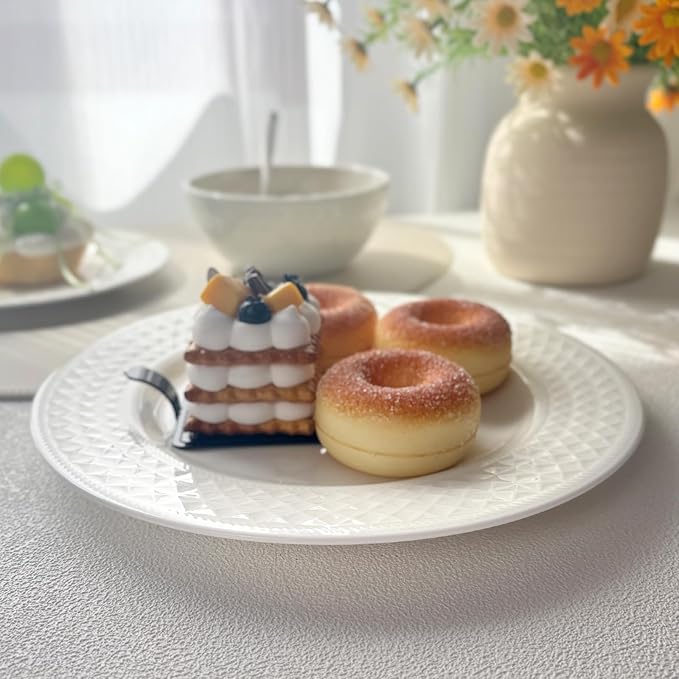 18-Piece Bone China Dinnerware Set for 6, White Porcelain Plates and Bowls with Textured Design, Lightweight Microwave Dishwasher Safe for Family Dining