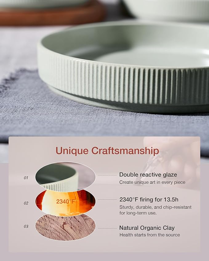 famiware Star 8.25" Pasta Bowls, Large Dinner Bowls Set of 4, Salad Bowl Plates, Shallow Bowls for Eating, Light Green