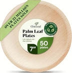 Chic Leaf Palm Leaf Disposable Bamboo Plates - Palm Leaf Plates for Weddings & Event Appetizers - Biodegradable & Compostable - Party Supplies (7", 50 Pack)