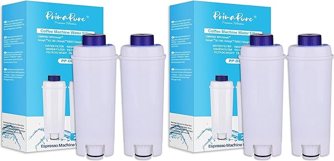 4-Pack PrimaPure Coffee Espresso Machine Water Filter Replacement For DeLonghi DLSC002, DLS C002, SER3017, 5513292811, ESAM, ECAM, ETAM Series