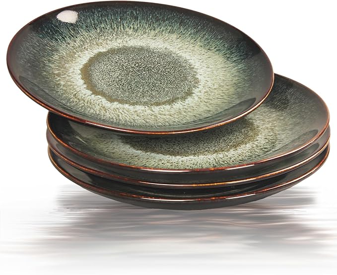 Ceramic Dinner Plates lunch plate Set of 4, for buffet, Steak, Bread, Risotto, Pasta, Salad- Microwave and Dishwasher Safe, Scratch Resistant durable, 10 IN Black
