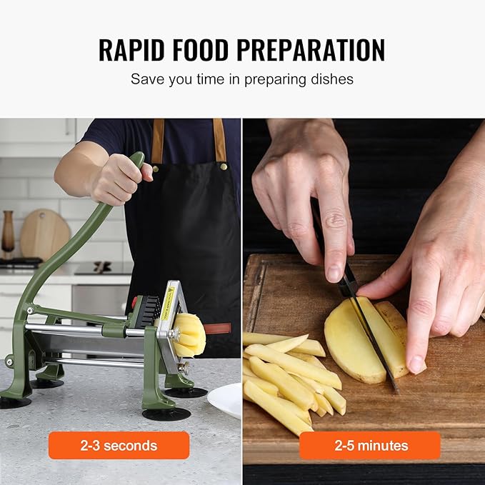 VEVOR French Fry Cutter, Potato Slicer with 1/2-Inch Stainless Steel Blade, Manual Potato Cutter Chopper with Suction Cups, Great for Potato, French Fries, Cucumber, Vegetables, Carrot