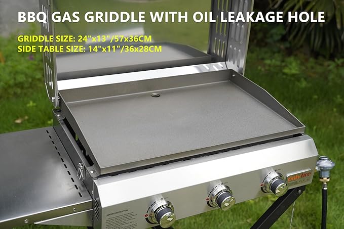 Portable Propane Gas Griddle 3-Burner with Foldable Cart & Side Table, Flat Top Gas Grill Griddle Stove with Lid, for Outdoor Cooking Patio Backyard Camping RV Tailgating Beach, GS310