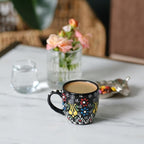 Espresso Cups Set of 2 | 4 oz Small Espresso Cups | Turkish Tea Cups | Demitasse Mugs with Handle | Modern Stackable Ceramic Espresso Mugs Set (RED/BLACK)