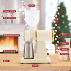 Electric Coffee Grinder Burr Espresso Coffee Bean Grinder Small Automatic Stainless Steel Coffee Mill With Brush, Creamy White