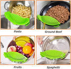 YEVIOR Clip on Strainer for All Pots Pan Pasta,Silicone Food Strainer Hands-Free Pan Strainer, Clip on Kitchen Gadgets Food Strainer for Spaghetti, Pasta, Ground Beef Fits All Bowls and Pots (Green)