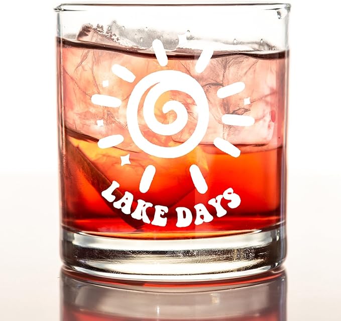 kunlisa Lake Gifts Whiskey Glasses, Lake House Decor and Gifts, Lakes Day 10 oz Drinking Rocks Glasses for Women Men Whisky Cocktail Scotch Bourbon Liquor