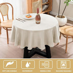 H.VERSAILTEX Linen Table Cloths Round 60 Inch Premium Tablecloth Spill-Proof Waterproof Table Cover for Dining Buffet Feature Extra Soft and Thick Fabric Wrinkle Free, Natural