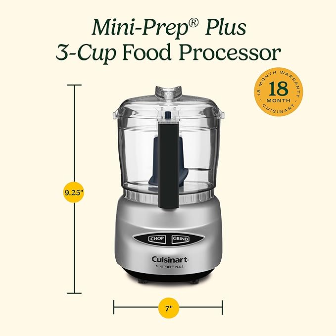 Cuisinart Mini-Prep Plus Food Processor, 24-Ounce Mini Food Processor to Chop Herbs, Vegetables, and Hard Cheese, 24-Ounce Work Bowl, Reversible Stainless Steel Blade, DLC-2ABC, Brushed Chrome/Nickel