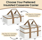 Insulated Casserole Carrier, Portable Casserole Carrier for Hot or Cold Food Lunch Tote Warmer or Cooler Bag, Lasagna Lunch Bag for Potluck Parties- Fits 9" x 13" Baking Dish-Beige