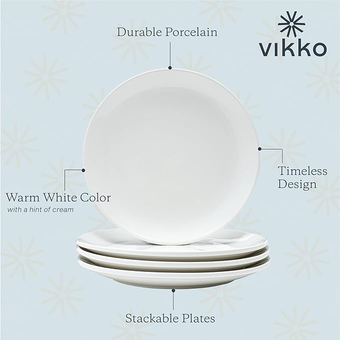 Vikko Dinner Plate, Set of 6 White Plates, Ceramic Dinner Plates Set, Stackable 12 Inch Extra Large Dinner Plates for Every Day and Special Occasion, Restaurant Style, Dishwasher Safe, Microwave Safe