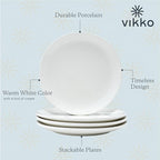 Vikko Dinner Plate, Set of 4 White Plates, Ceramic Dinner Plates Set, Stackable 12 Inch Extra Large Dinner Plates for Every Day and Special Occasion, Restaurant Style, Dishwasher Safe, Microwave Safe