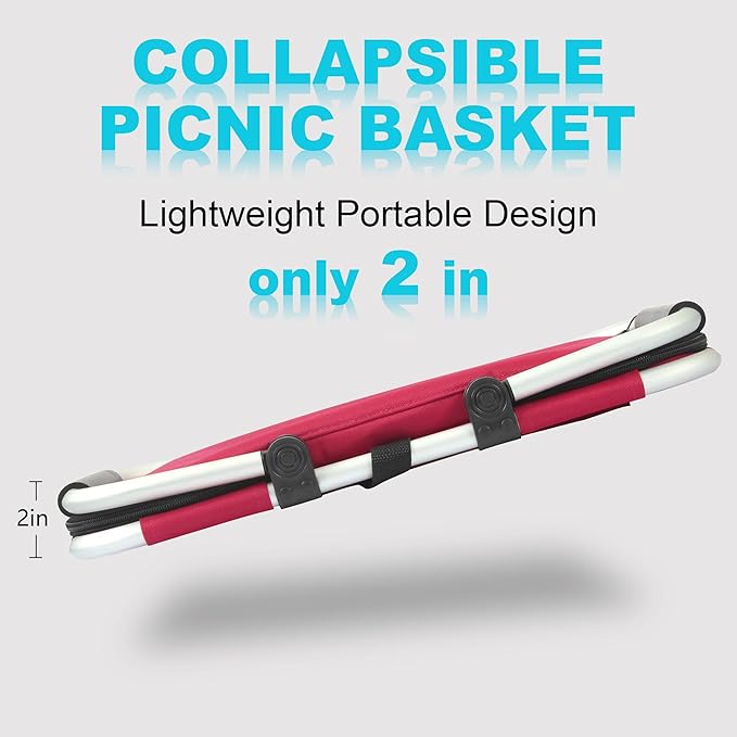 Picnic Basket, SIYUAN 27L Collapsible Insulated Farmers Market Basket for Shopping Traveling Large Grocery Tote Bag with Handles Red