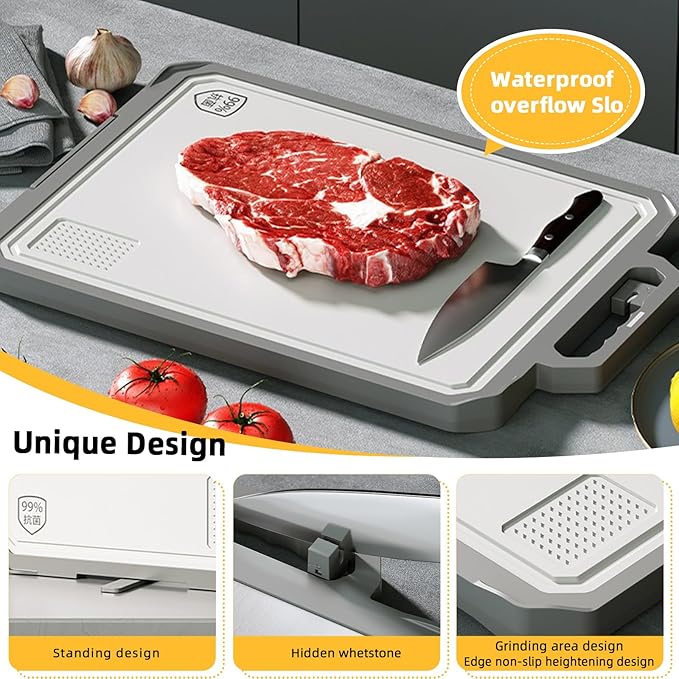 Extra Large Stainless Steel Cutting Board - Double Sided with Hidden Whetstone | Rust-Proof, Knife-Friendly Surface, BPA Free, Thickened & Non Slip | Dishwasher Safe 17x12 Inch