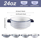 Soup Bowls with Handles - 24oz Ceramic French Onion Soup Crocks Serving Bowls for Pasta Cereal Beef Stew Pot Pies Casserole - Oven Microwave Dishwasher Safe - Set of 4, Blue