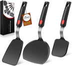 Hotec Silicone Spatula Turner for Nonstick Cookware, Cooking Spatulas 600°F Heat Resistant Large Flexible Rubber Spatula Set of 3, Kitchen Utensils for Flipping Eggs, Burgers, Pancakes, Crepes