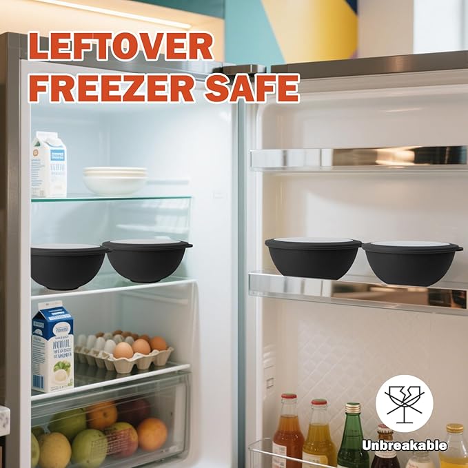 40oz wheat straw bowls set of 4,unbreakable ramen bowl set with cover,alternative plastic bowls with cover for kitchen,party,camping and picnic. Black