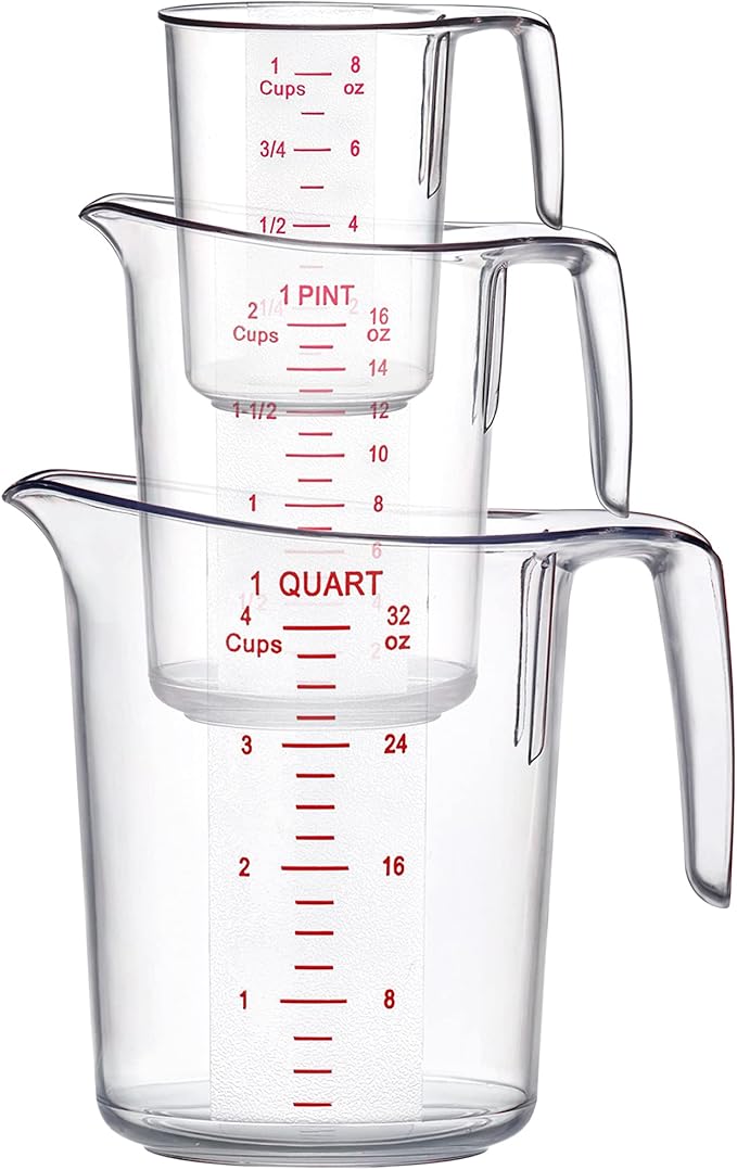 Amazing Abby - Melissa - Unbreakable Plastic Measuring Cups (3-Piece Set), Food-Grade Measuring Jugs, 1/2/4-Cup Capacity, Stackable and Dishwasher-Safe, Great for Oil, Vinegar, Flour, More