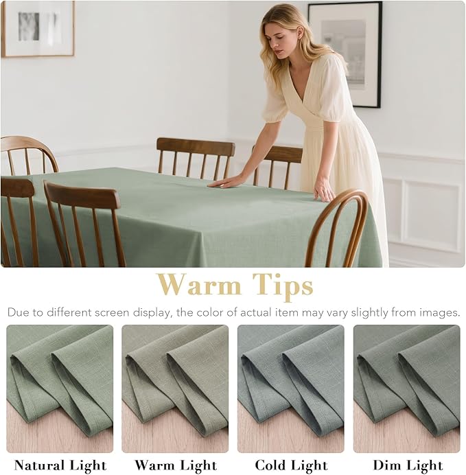 H.VERSAILTEX Linen Table Cloths Rectangle 60 x 120 Inch Premium Tablecloth Spill-Proof Waterproof Table Cover for Dining Buffet Feature Extra Soft and Thick Fabric Wrinkle Free, Sage